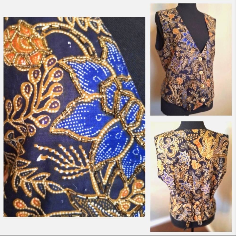 NICE Vintage Beaded Colorful Floral with Bird Vest in size Medium